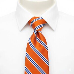 Chaps Vintage Tie 100% Silk Striped Repp Regimental Orange Blue